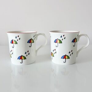 Pair of Rain Umbrella Crown Trent Coffee Tea Mugs Bone China  made in ENGLAND